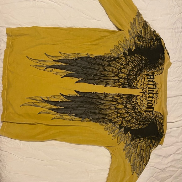 Affliction Angel Wings Long Sleeve Graphic Tee with Crocheted Arm Cutouts - Picture 8 of 13